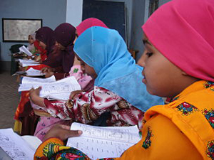 Girls participating in the Ishraq project which seeks to improve the educational, health, and social opportunities for vulnerable girls in rural Upper Egypt.