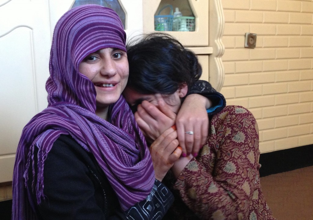 WAW Client, Gul Meena, joking around with her friend at the WAW Women’s Protection Center where both clients lived. Photo credit: Leslie Knott